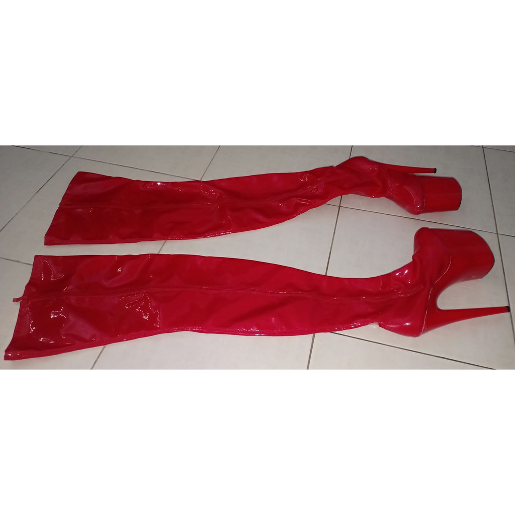 red crotch high boots