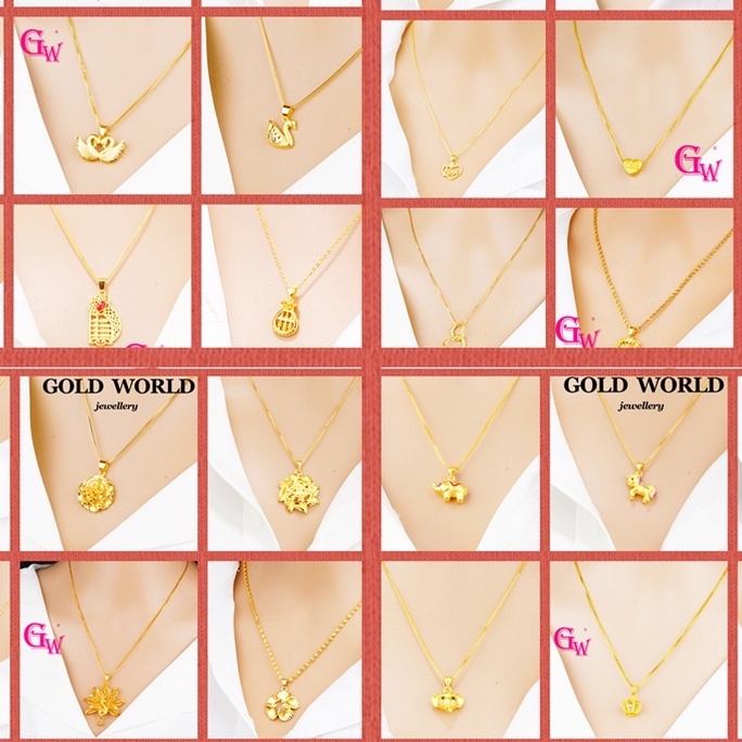 GW Fashion Jewellery Accessories Ready Stock 50 Design Options Korea Emas 916 Bangkok Gold Pendant Loket Batangan Abacus Flower Heart Swan Horse Jade Necklace Chain for Women Gift