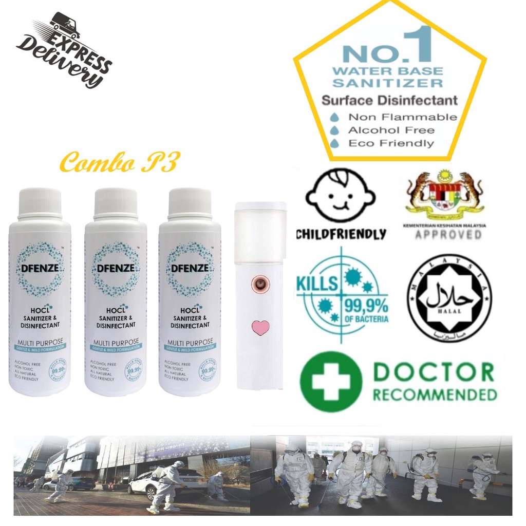 [ READY STOCK ] DFENZE MultiPurpose Sanitizer & Disinfectant P3" Mini Mist Sprayer + 3