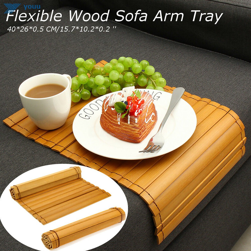 Bamboo Sofa Tray Arm Rest Snack Table Coffee Mat Desk Placemat