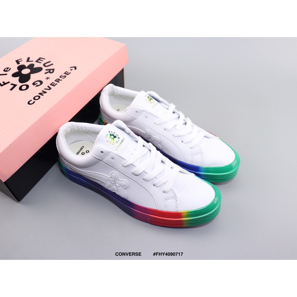 converse with rainbow bottom