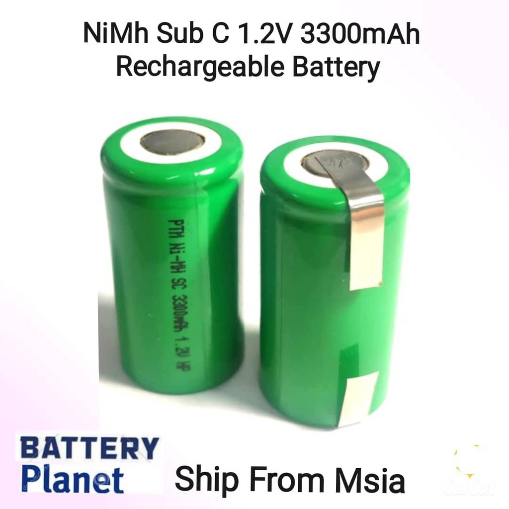 NiMh Sub C 1.2V 3300mAh Rechargable Battery Flat Top High Grade Ship Fr Msia (1PC/5PCS