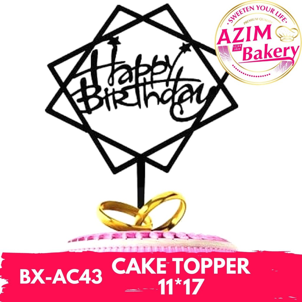 HAPPY BIRTHDAY CAKE TOPPER (1PC) SQUARE BLACK CAKE TOPPER CAKE DECORATION HIASAN KEK by AZIM