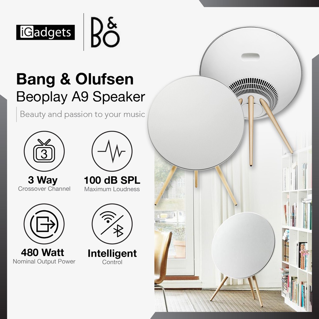 beoplay a9 black with walnut legs