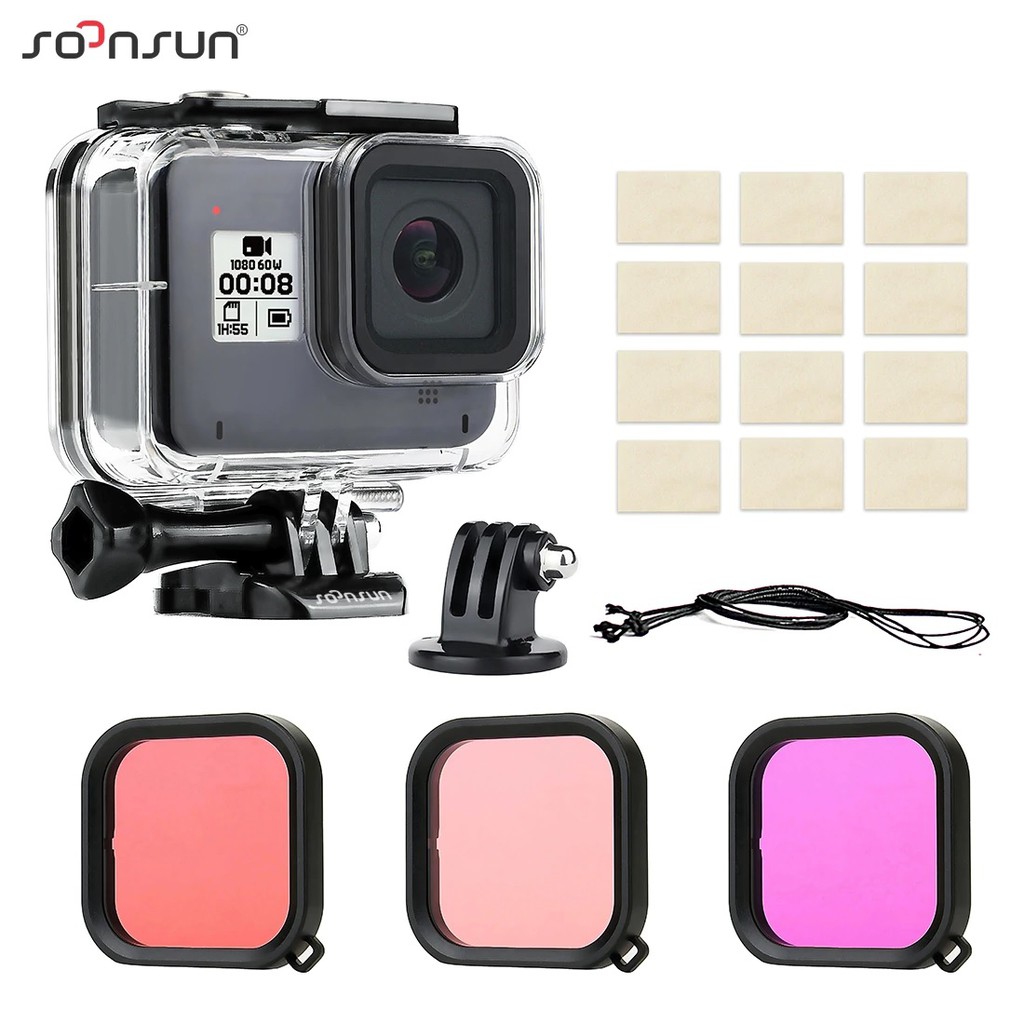 Soonsun 45m Protective Housing Waterproof Case 3pcs Red Filter Lens Set For Gopro Hero 8 Black Shopee Malaysia