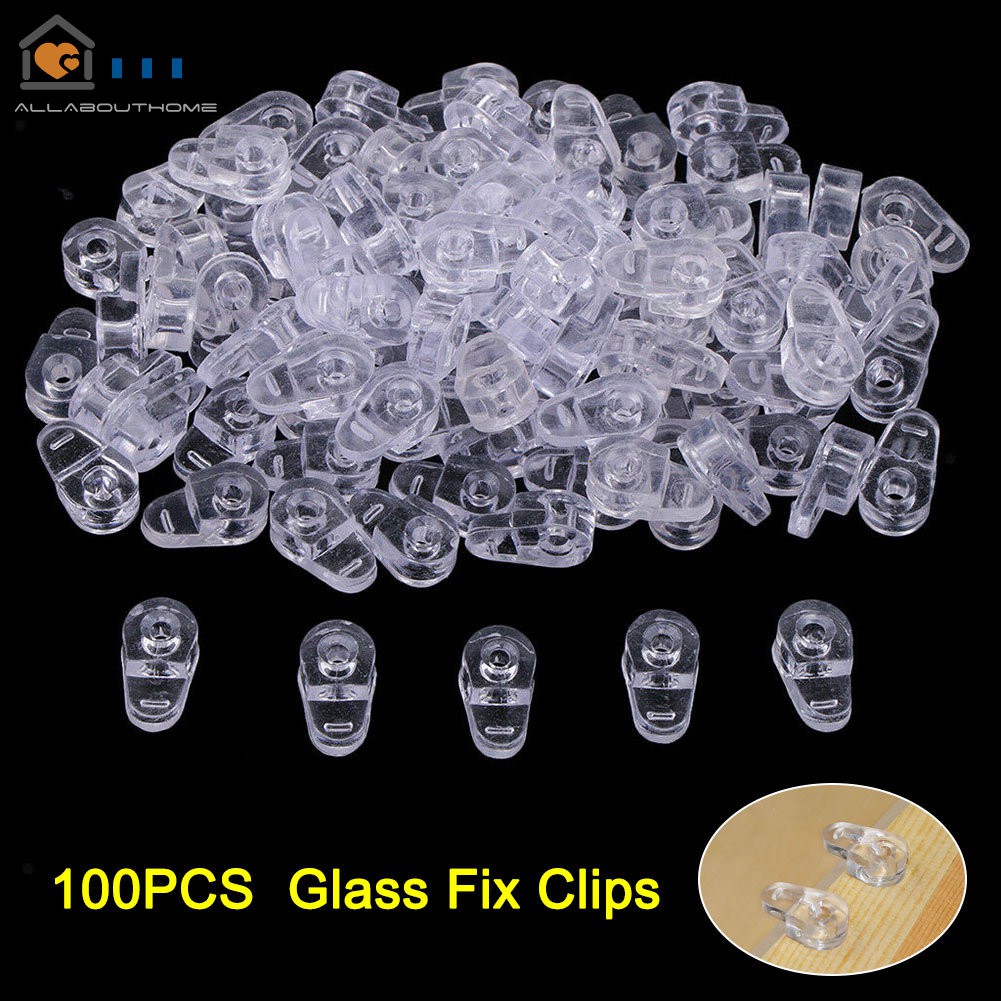 100pcs Plastic Glass Retainer Transparent Mirror Cabinet Fix Clips