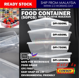 (50pcs) Microwave Safe Rectangular Disposable Plastic Food Container / Bekas Plastik Makanan (DPI)