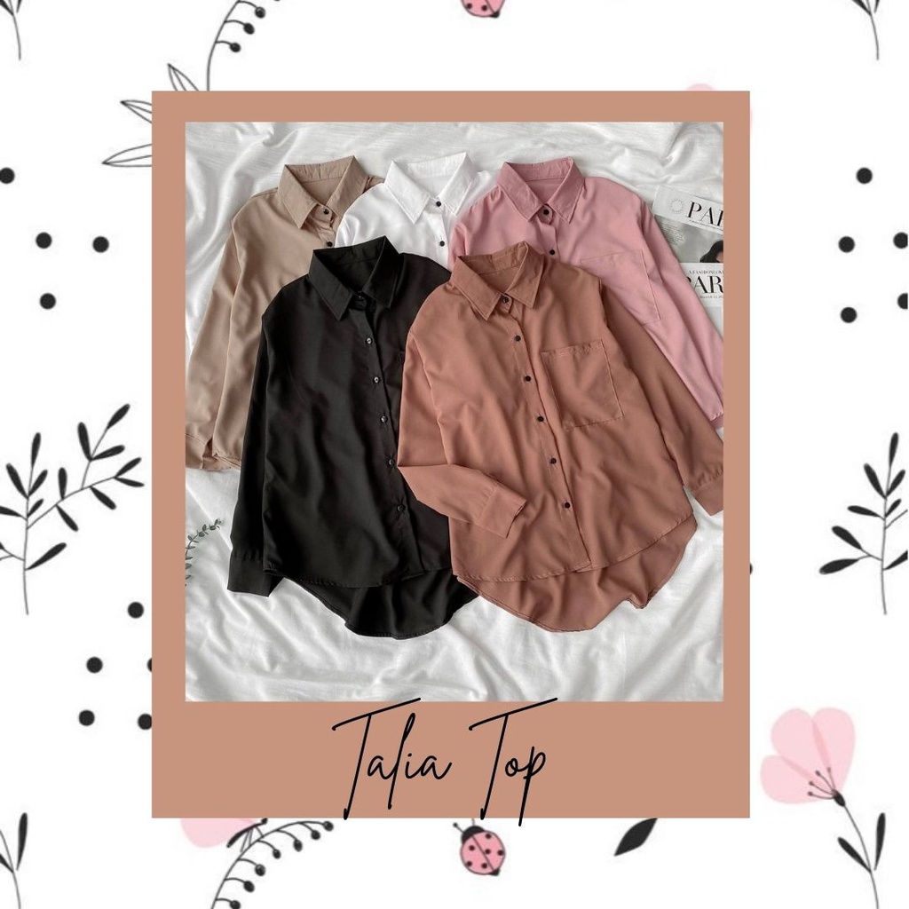 Talia Top simple plain kemeja wanita loose high low crepe aesthetic ootd korean style fashion trend