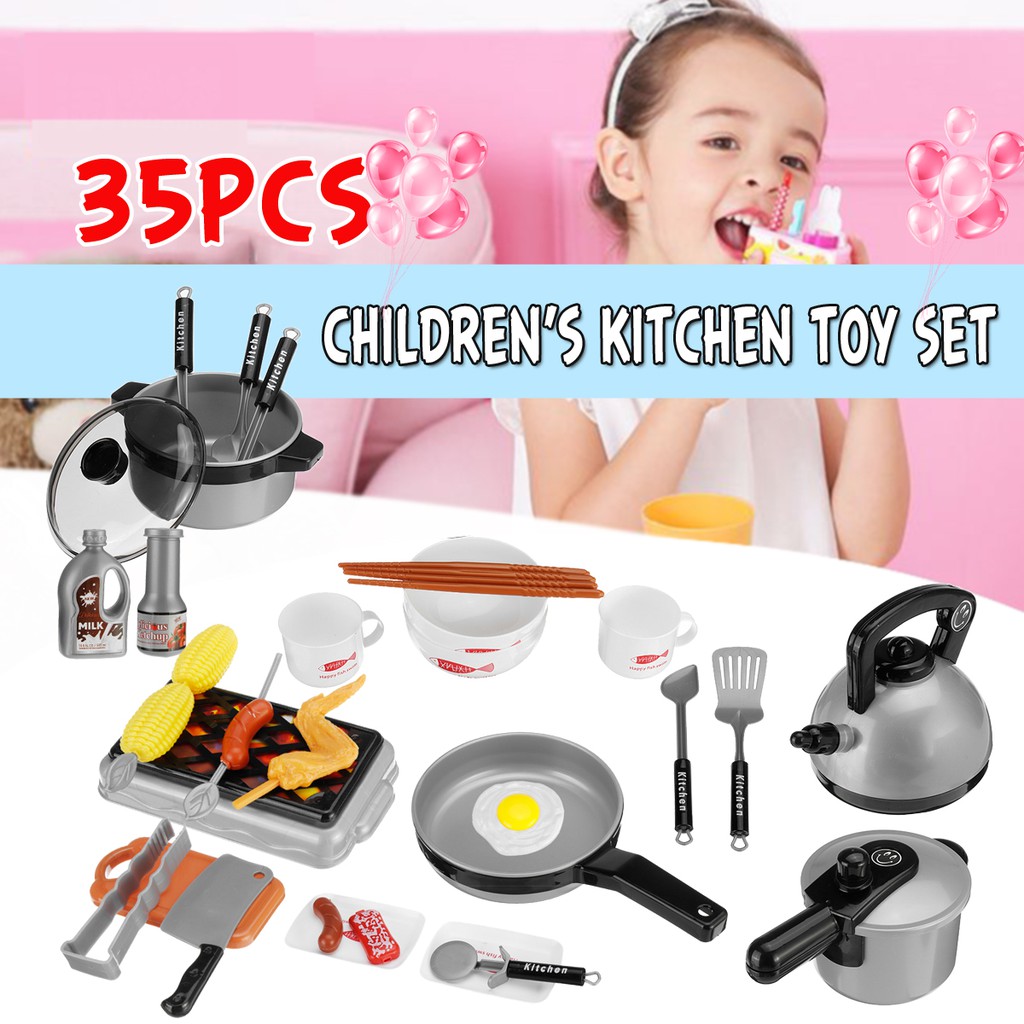 35 Pieces Mini Children Kitchen Toys Rretend Play Pressure Cooker