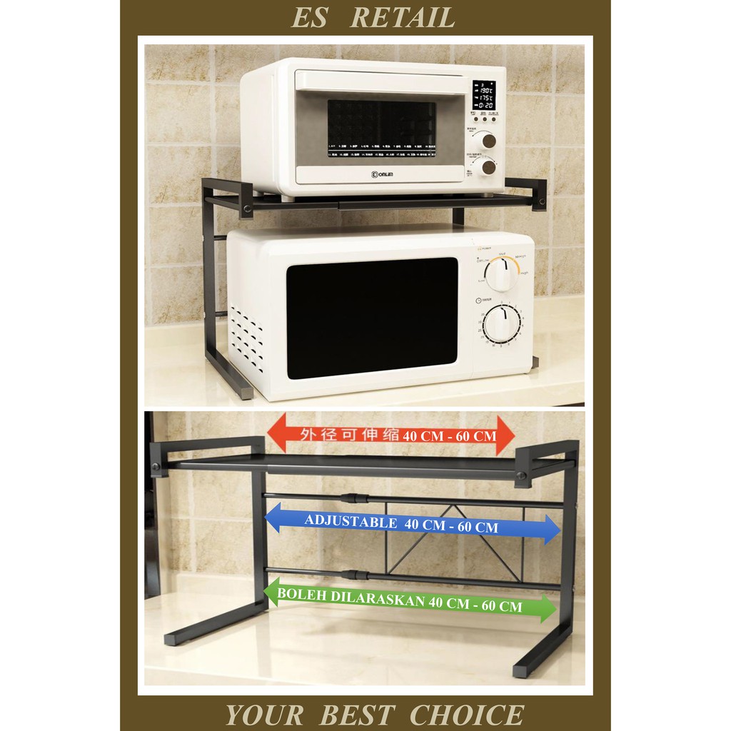 Double layer telescopic microwave rack Extendable, Kitchen rack