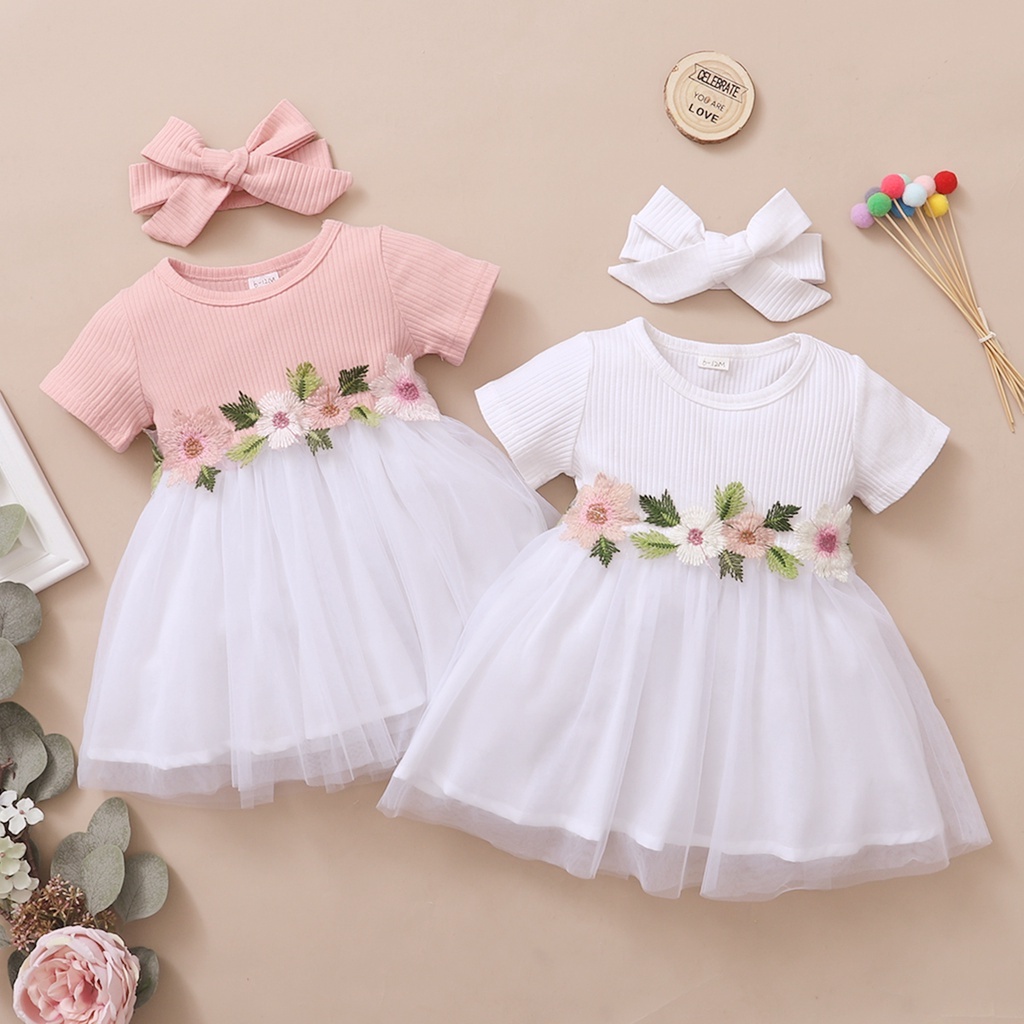 baju budak perempuan Dress Baby Girl 0-3 Years Baju Baby Girl Princess Dress Summer gaun budak perempuan Gown Flower Dress Short Sleeves Party Wedding Dresses Fashion tutu Infant Girl Princess Dinner Outfit baju kanak kanak perempuan