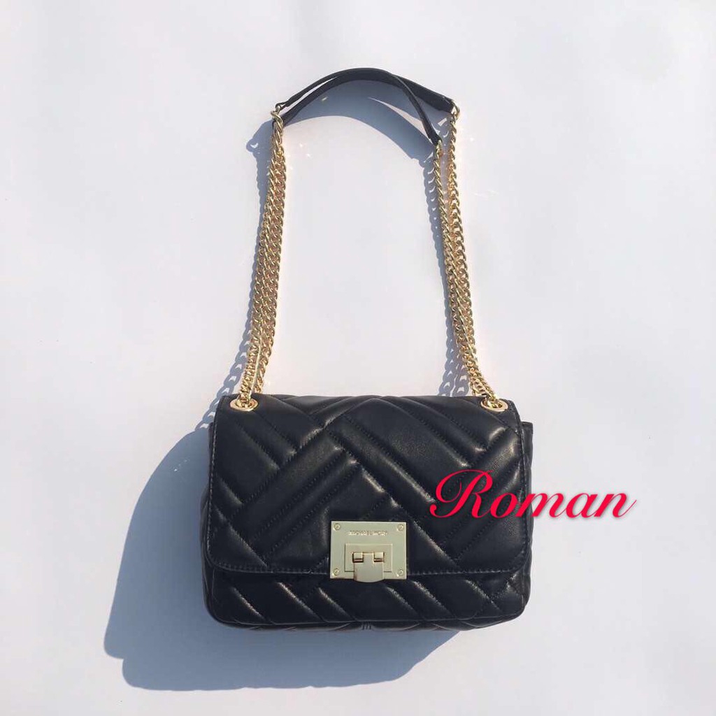 black michael kors bag with gold chain