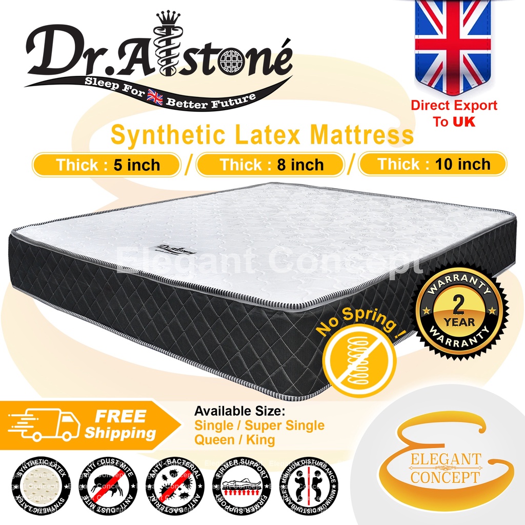 Dr.Alstone 5/8/10 Inch Synthetic Latex (Single/S.Single/Queen/King) Mattress Tilam Cooling Charcoal Fabric NO Spring