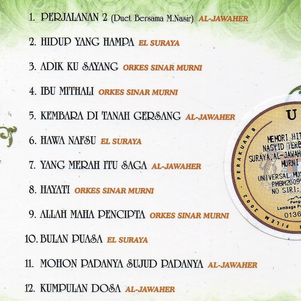 Memori Hit Trio Nasyid Terbaik Islamic Karaoke Vcd El Suraya Al Jawaher Orkers Sinar Murni Shopee Malaysia