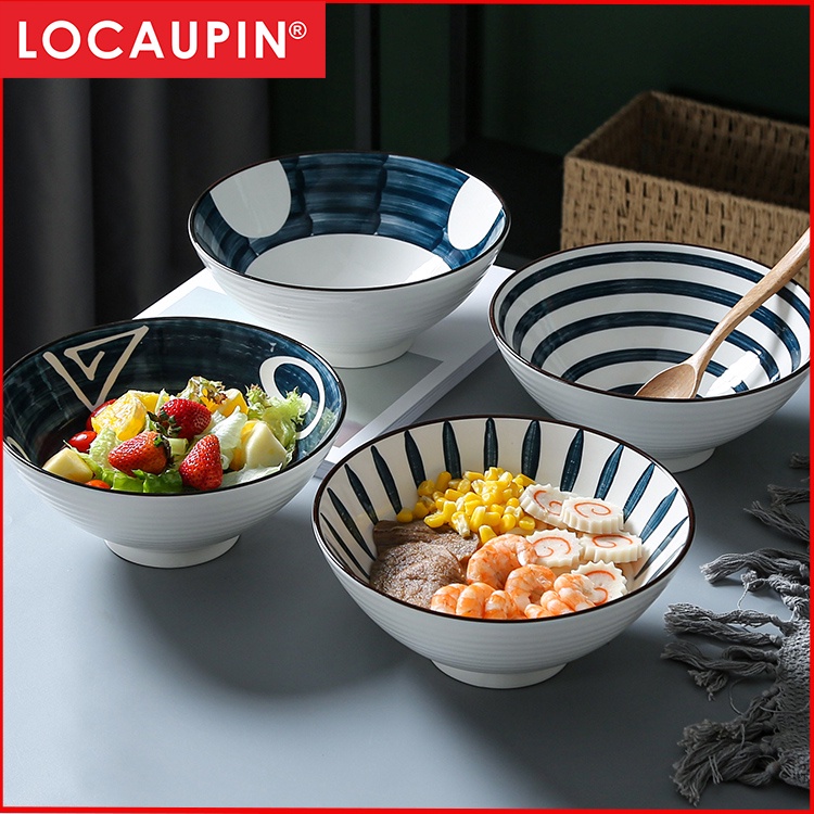 Locaupin Porcelain Multi Purpose Bowl Plate for Ramen, Ceramic Bowl Rice, Salad, Soup, Noodle, Pho, Udon &Soba Noodle