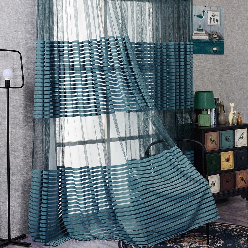 Modern Tulle Curtains Stripe Semi Sheer Elaborate Window Curtain
