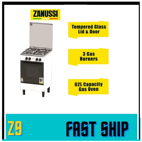 Zanussi 3 Gas Burners Free-Standing Gas Cooker ZCG-530W With 62L Gas Oven Cooker (Stainless Steel)