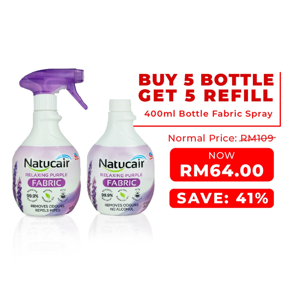 (5) Natucair Fabric Spray Purple 400ml +(5) Refill Bottle Remove Odor