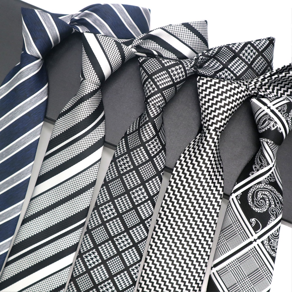 Luxury Mens Tie 8CM Black Navy Gray Striped Silk Neckwear Jacquard Woven Neck Ties For Men Formal Business Wedding Party Necktie