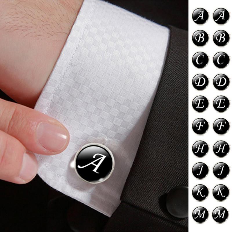 White Gold PlatedClear Acrylic Resin Surface Alphabet Initial Letters Cufflinks 