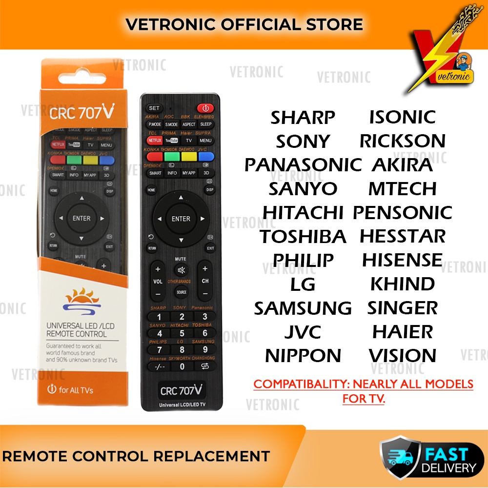 Universal Led Lcd Smart Android TV Remote Control Replace CRC707V