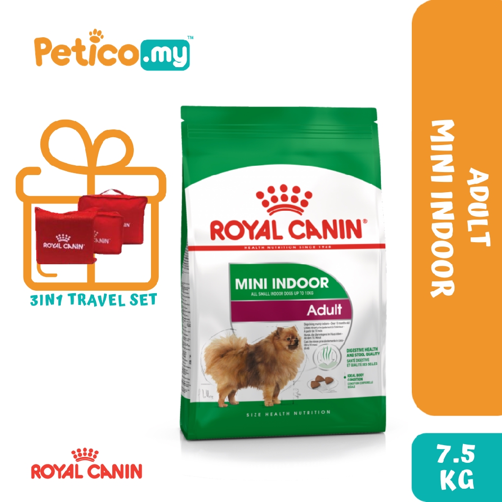 Royal Canin Mini Indoor Adult 7.5KG Dry Dog Food FREE 3in1 Travel Set
