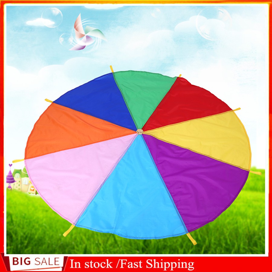 HOT !!! Kids Rainbow Outdoor Teamwork Game Parachute Multicolor Toy