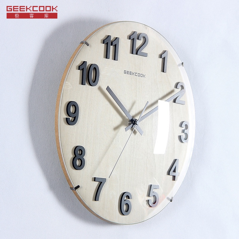 Frameless Convex Glass 3D Numeral Wall Clock MDF Autumn Moon Boundless Metal Copper Design (Jam Dinding Kaca Cembung)