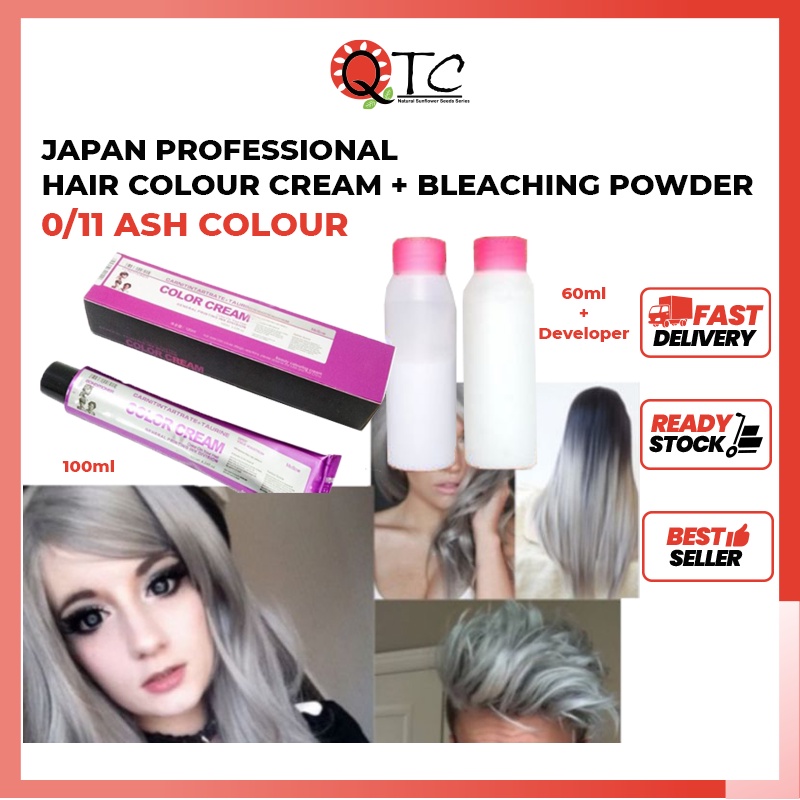 0/11 ASH COLOUR JAPAN PROFESIONAL HAIR COLOUR CREAM 100ML+BLEACHING