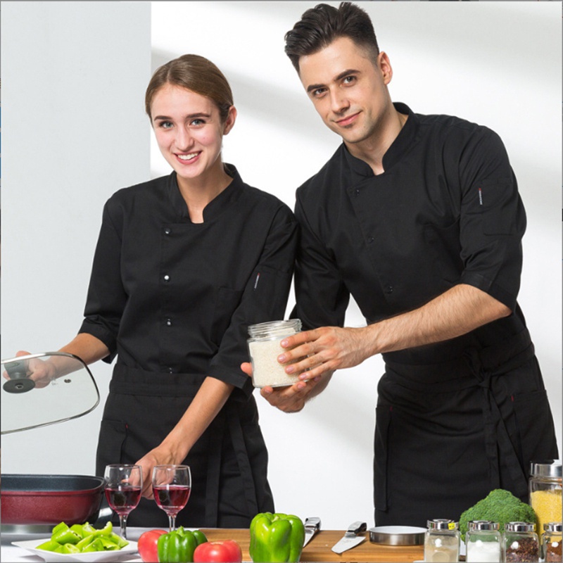 Men's and women's chef uniforms three-quarter sleeves pure cotton ...