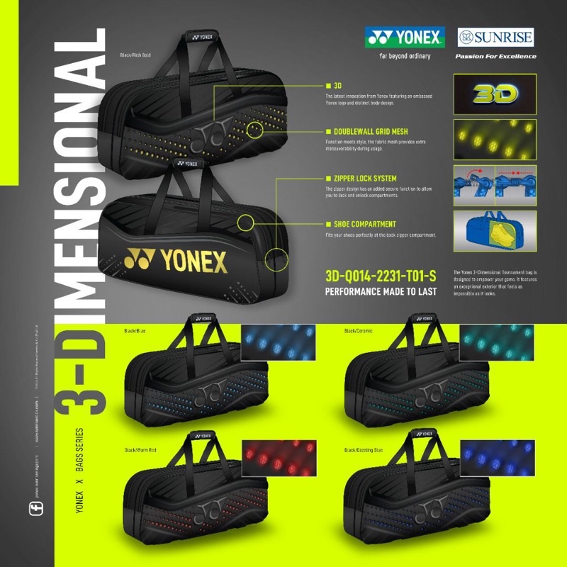 Yonex 3D Logo 2231 Badminton Racquet Bag 100% Original From Yonex Sunrise |  Shopee Malaysia