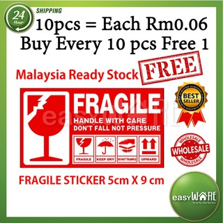 50-Piece Fragile Handle With Care Warning Sticker Labels - 9x5 Cm Shipping Labels