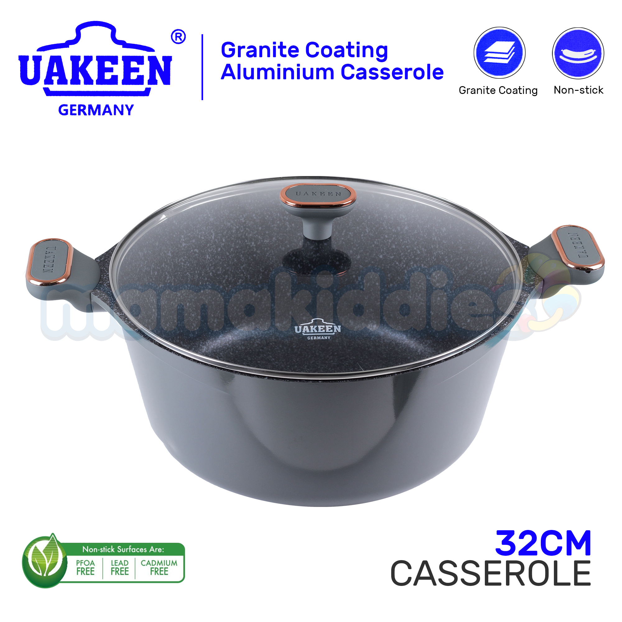 Uakeen Green Series 28 32cm Casserole Pot Non Stick Granite Coating Cookware Pot Periuk Batu With Lid Shopee Malaysia