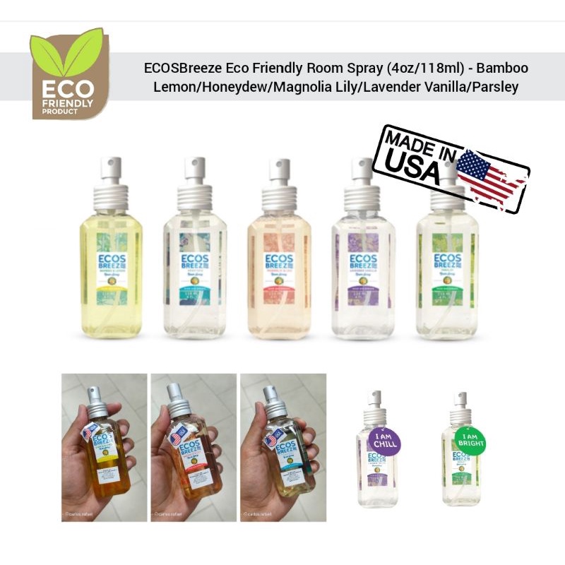 ECOS Breeze Plant Based Eco Friendly Room Spray - Bamboo Lemon/Honeydew/Magnolia Lily/Lavender Vanilla/Parsley