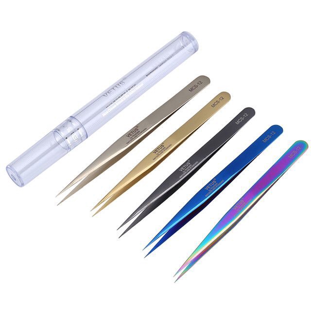 100% Genunie VETUS MCS-15/12 Series Rainbow False Eyelash Tweezers Extension Tweezer Stainless Steel Colorful Tweezers