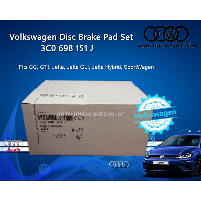 VW Genuine Volkswagen Audi Brake Pad Set 3C0 698 151J/3C0698151J Fits CC GTI Jetta Jetta GLI Jetta Hybrid SportWagen