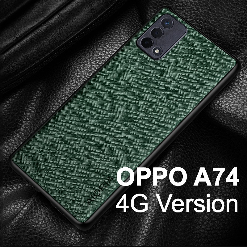 SKINMELEON Casing Oppo A74 Case 4G Phone Case Cover Cross Pattern PU Leather TPU Camera Protection Cover Phone Case