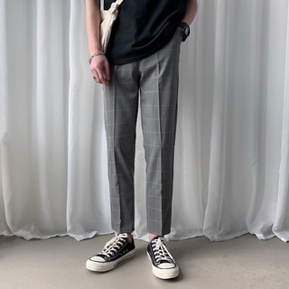 High Casual Trousers Summer Thin Style Pendant Small Men All-Match Loose Checked Ankle-Length Pant