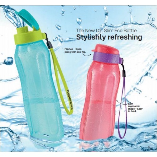 Tupperware Slim Eco Bottle (2) 1L with Strap -Blue & Red | Shopee Malaysia