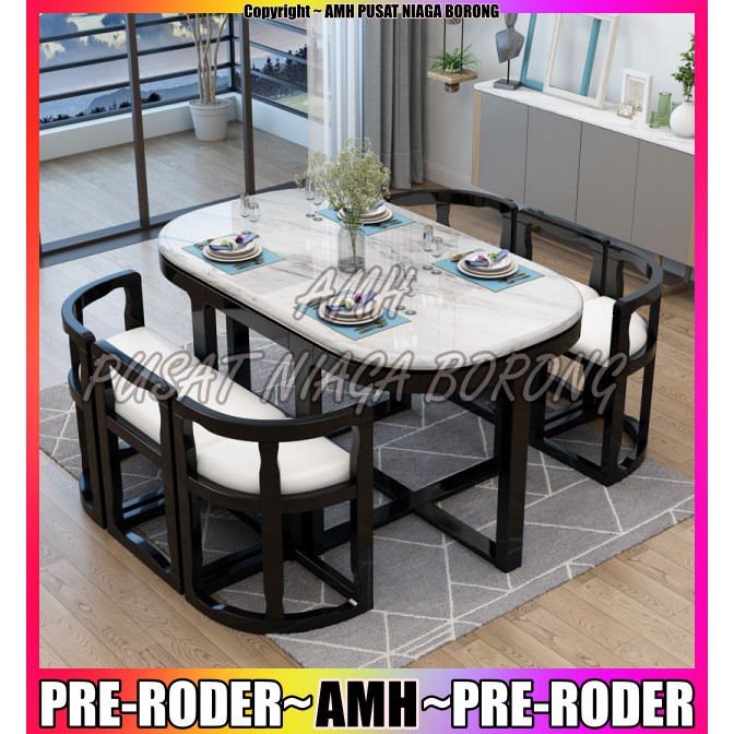 Preorder Marble Square Table With Cushion Seats Simple Modern Dining Table 6 Seaters Meja Makan Marble Moden 6 Kerusi Shopee Malaysia