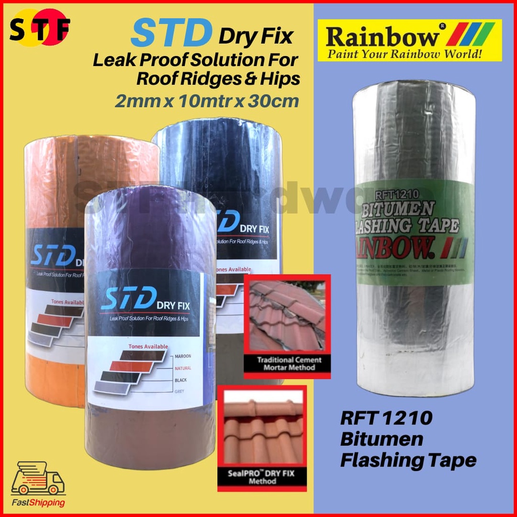 10M STD / RAINBOW TAPE Dry Fix Roof Ridge Leak Proof Bitumen Poly Tape ...