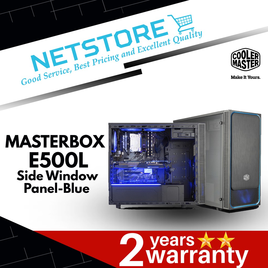 Cooler Master Masterbox E500l Atx Mid Tower Side Window Panel Version Casing Blue Mcb E500l Ka5n S04 Shopee Malaysia