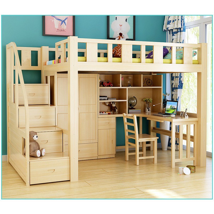 Double Deck Bed With Study Table And