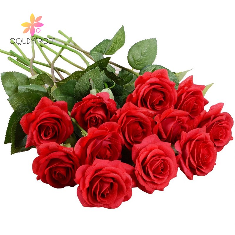Sale Artificial Silk Rose Flowers 12 Pcs Red Fake Flowers Bouquet Shopee Malaysia