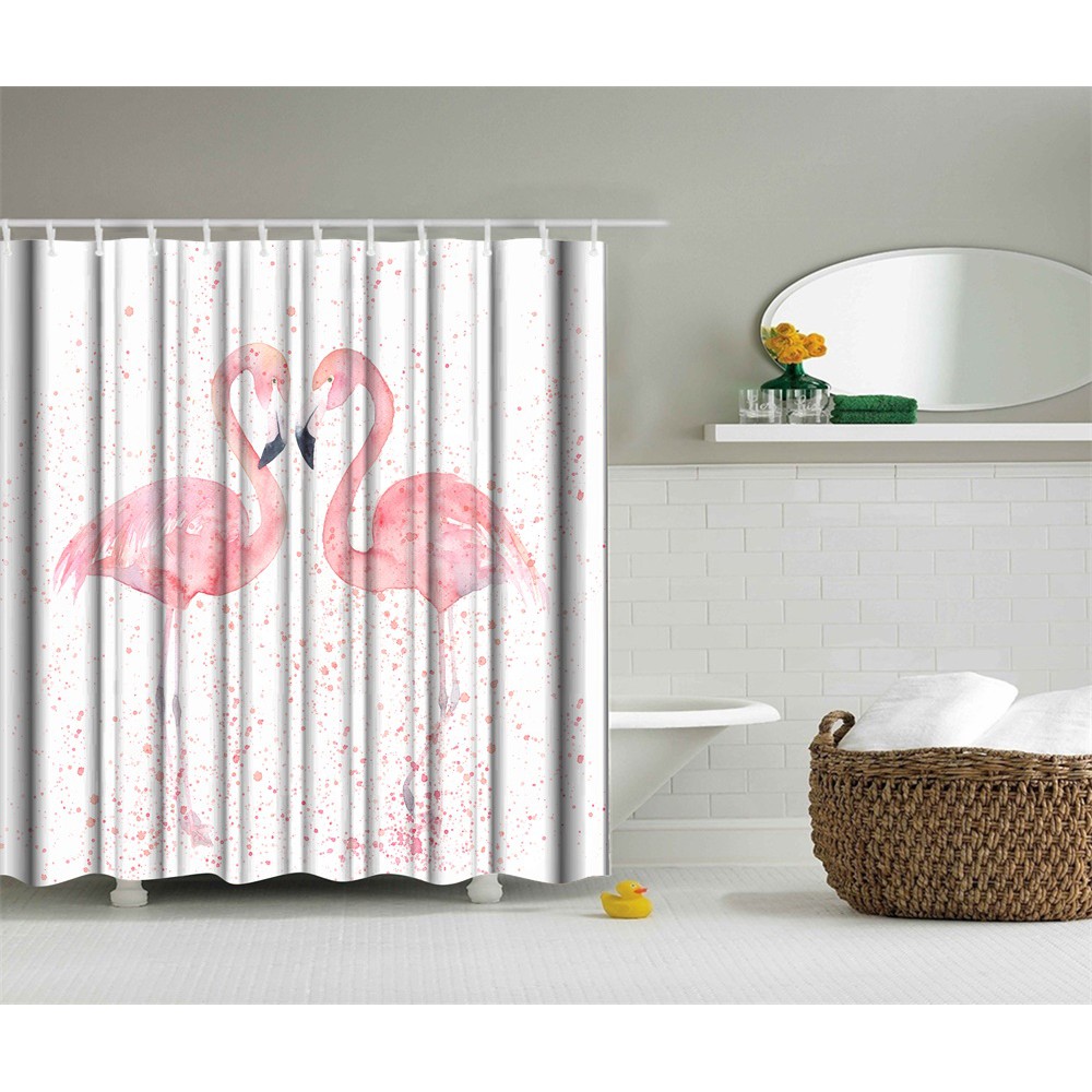 Bathroom Shower Curtain Ink Flamingo Liberty Amety With 12 Hooks