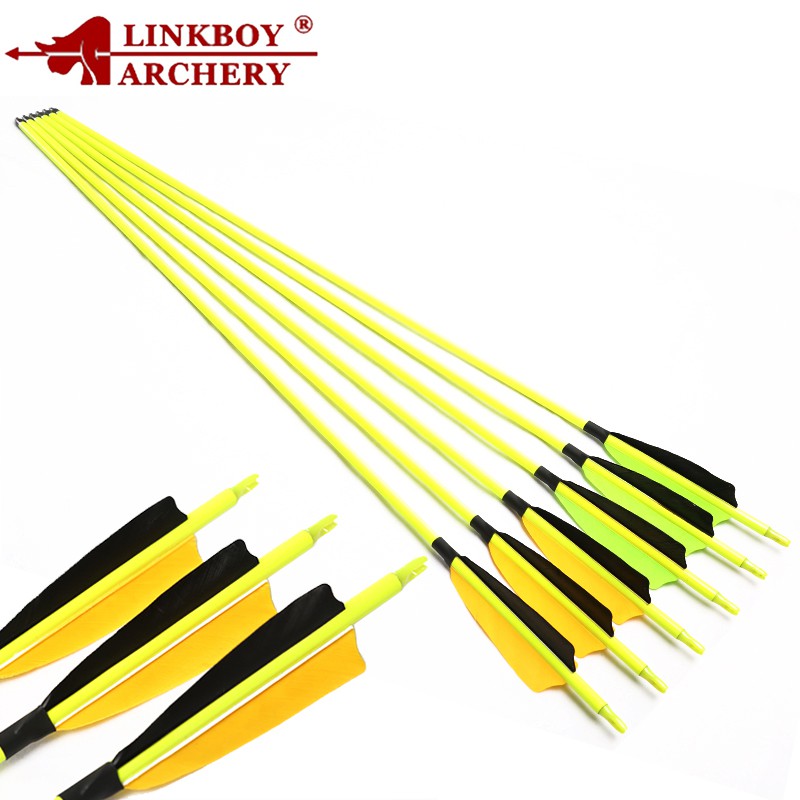 6/12/24Pcs Archery Hunting Yellow Carbon Arrow 30"SP500 For Compound/Recurve Bow 