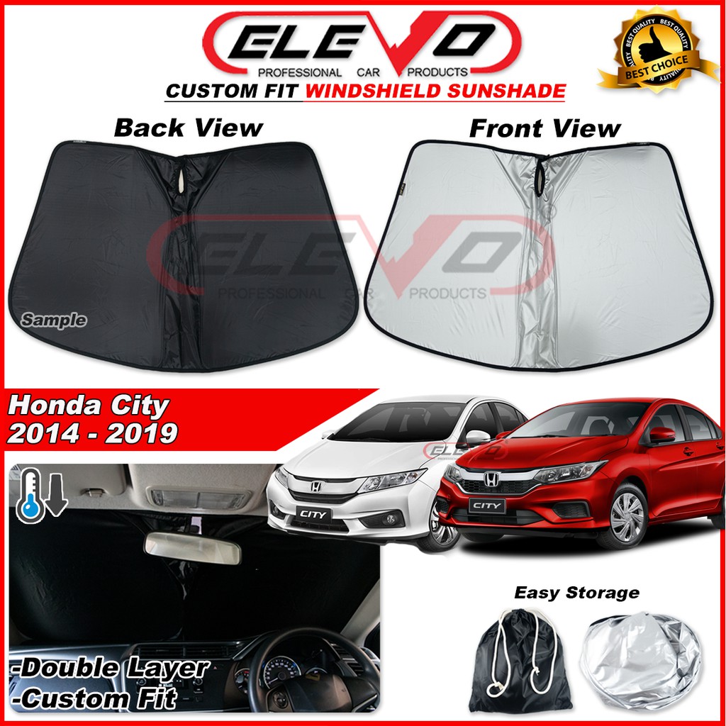 ELEVO Honda City 2014 to 2019 Windshield Windscreen Front Mirror Windows Custom Fit Sunshade (Double Layer)