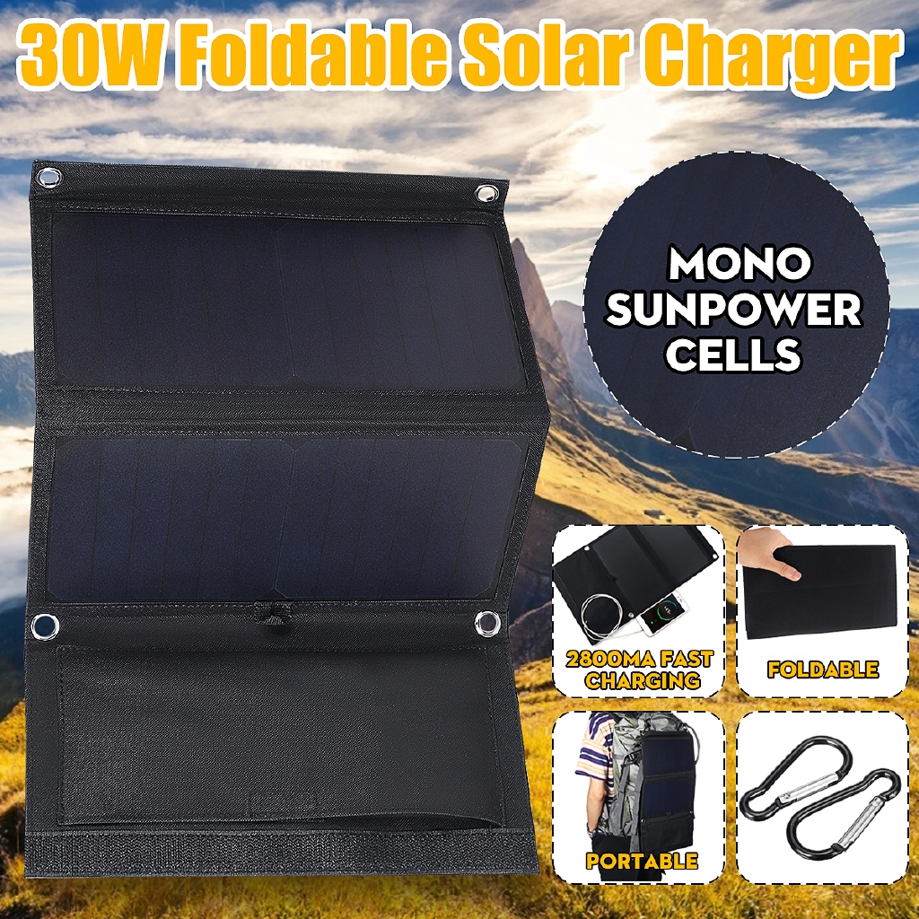 30W 5V Foldable Solar Panel Charger Solar Power Bank Dual USB Camouflage Backpack Camping Hiking for phone