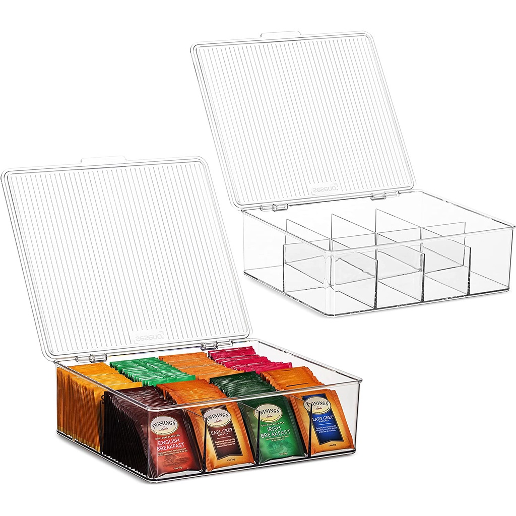 2446円 【予約販売品】 mDesign Plastic Stackable Tea Bag Storage Bin Organizer Box Holder with Lid for Kitchen Cabinets Countertops Pantry - Container Holds Beverage Bags Pods Packets 2 Pack Clear