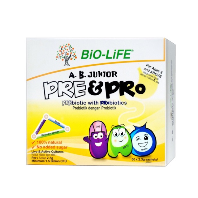 BiO-LiFE A. B. Junior Pre & Pro Prebiotic With Probiotics 50's X 2 ...